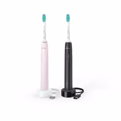 Philips 3100 series HX3675/15 2x Brosses à dents électriques - Noire/Rose, Adulte, Brosse à dents à ultrasons, Soin quotidien ...