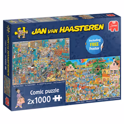 Jan van Haasteren Le magasin de musique & Départ en vacances (2x1000 pièces), 1000 pièce(s), Bandes dessinées, 12 an(s)
