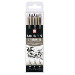 Sakura Coffret de Stylos à Encre Micron Pigma - 3 pointes fines (0.20 mm, 0.25 mm, 0.30 mm) - Encre noire permanente idéale pour l'illustration