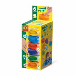 SES Creative Peinture à doigt 6 couleurs x 45ml, Bleu, Vert, Orange, Violet, Rouge, Jaune, Lavable, Sans gluten, 45 ml
