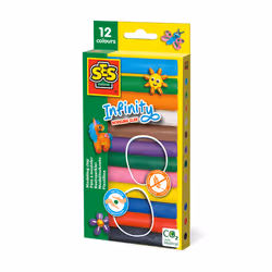 SES Creative Pâte à modeler Infinity - 12 paquets (180gr), Pâte à modeler, Multicolore, Enfant, 12 pièce(s), 12 couleurs, 3 a ...