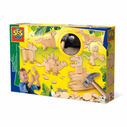 SES Creative Kit de menuiserie - Dinosaures, Kit de loisirs créatifs pour enfants, 6 an(s), Bois