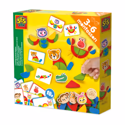 SES Creative 14063 Jouet Montessori - Formes d'Animaux à Reproduire - Cartes de Tâches et Pièces en Bois pour Recréer des For ...