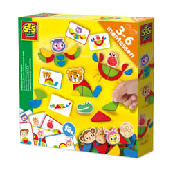 SES Creative 14063 Jouet Montessori - Formes d'Animaux à Reproduire - Cartes de Tâches et Pièces en Bois pour Recréer des Formes - Empilage et Création de Formes