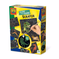 SES Creative Cartes à gratter phosphorescentes - Dinosaures, Carte à gratter pour enfants, 3 an(s), Multicolore