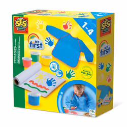 SES Creative My First - Mon premier kit de peinture au doigt avec un tablier, Bleu, Rouge, Jaune, Vert, Sans gluten