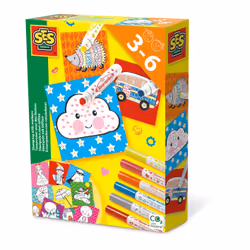 SES Creative Tamponner avec des feutres, Bleu, Gris, Orange, Rose, Rouge, Jaune, Rond, Pointe en forme de chiffre, 3 an(s), 6 ...