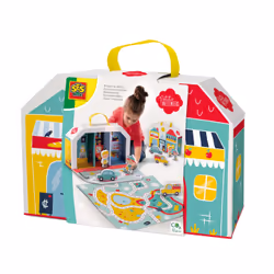 SES Creative Petits Pretenders Valise et tapis de jeu de zone commerciale, Tapis de jeux pour bébé, Multicolore