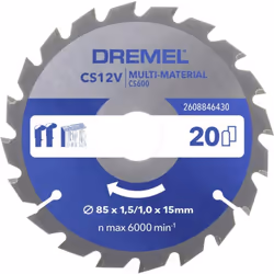 Lame Dremel Multi Material 85 mm CS600 Carbure pour des coupes propres : équipé de dents en carbure pour des coupes précises  ...