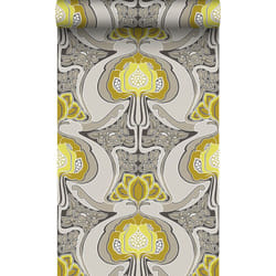 Origin - papier peint motif floral Art Nouveau jaune ocre et gris Wallcoverings