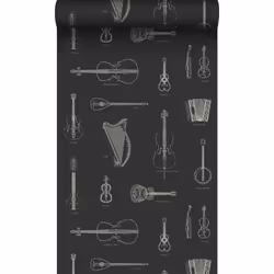 Ce papier peint à motif d'instruments de musique en noir confère une ambiance vintage et nostalgique à votre décoration intér ...