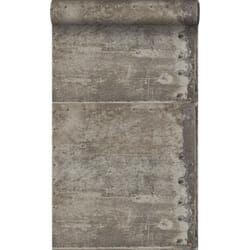 Papier peint grandes plaques métalliques rouillées, vieillies, altérées et touchées par les intempéries avec des rivets gris industriel Origin