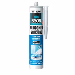 Bison Mastic silicone sanitaire, 310 ml, Produit d'étanchéité au silicone, Adapté à une utilisation à l'intérieur, Blanc, 1 p ...