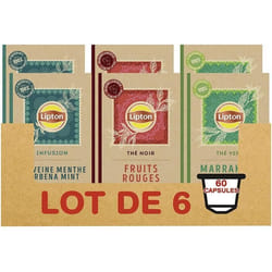 LIPTON 60 Capsules Nespresso 3 saveurs Thé Vert Marrakech Mint Infusion Verveine Menthe Thé Noir Fruits Rouges