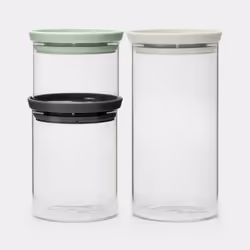 Brabantia 100550, Kit de boîtes universelles, Verre, Plastique, Transparent, Couvercle basculant, Rond
