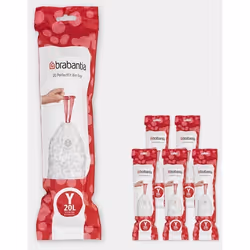 BRABANTIA 6 rouleaux de 20 sacs poubelle PerfectFit Code Y 20L - Blanc