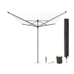 Brabantia Lift-O-Matic Rotary Airer Washing Line with 45mm Metal Soil Spear and Accessories, 50 m - Silver