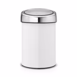 Brabantia Touch Bin, 3 litres, Blanc, 3 L, Rond, Plastique, Acier inoxydable, Métallique, Blanc, Plastique, Manuel