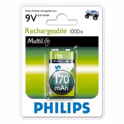 Philips Rechargeables Batterie 9VB1A17/10, Batterie rechargeable, Hybrides nickel-métal (NiMH), 8,4 V, 170 mAh, 58 g, 94 x 13 ...