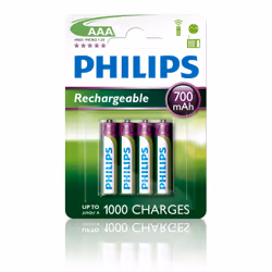 Philips Rechargeables Batterie R03B4A70/10, Batterie rechargeable, AAA, Hybrides nickel-métal (NiMH), 1,2 V, 700 mAh, Cd (cad ...
