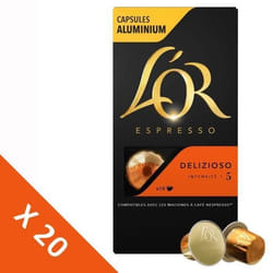 [Lot de 20] LOR ESPRESSO Café Capsules Delizioso - Intensité 5 - Compatible Nespresso - 10 capsules - 52g