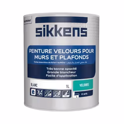 Peinture - SIKKENS - 1L - Blanc velours - Acrylique - Intérieur - Bicouche