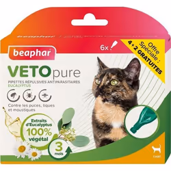Beaphar Vetopure Pipette Répulsive Antiparasitaire Chat 4 unités + 2 Offertes