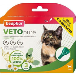 Beaphar Vetopure Pipette Répulsive Antiparasitaire Chat 4 unités + 2 Offertes