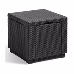Allibert - jardin Table cube imitation rotin tresse avec rangement de 60 l - 42x42x39 cm - Graphite