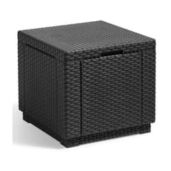 Allibert - jardin Table cube imitation rotin tresse avec rangement de 60 l - 42x42x39 cm - Graphite