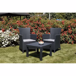 Salon de jardin Keter Rosario, 2 fauteuils et table, aspect rotin, résistant aux intempéries, graphite