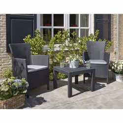 Salon de jardin Keter Rosario, 2 fauteuils et table, aspect rotin, résistant aux intempéries, graphite