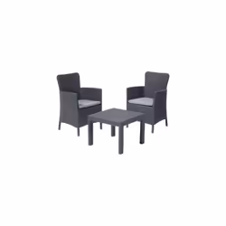 PP GRAPHITE CF=PZ 3 + CUSCINIIn polipropilene effetto rattan. Cuscini inclusi. Composto da 2 poltrone da Cm. 62x60x89 e 1 tav ...