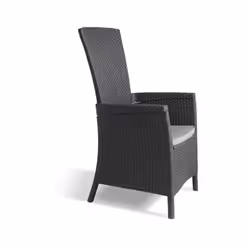 VERMONT Fauteuil multi-positions en résine graphite avec coussin gris 100% polyester 64 x 68 x 107cm - Imitation résine tress ...