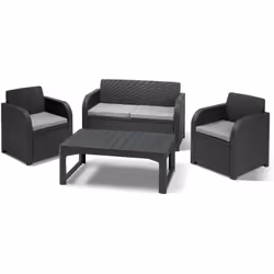 Dimensions extérieures Chaise : 65 x 62 x 77 cm Canapé : 128,5 x 62 x 77 cm Tableau : 116,5 x 71 x 40-66,5 cm Ensemble compos ...