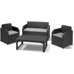 Keter Set 2 Fauteuils + Canapé + Table Basse Ouverte Relevable CAROLINA LOUNGE Graphite
