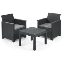Keter - Set 2 Fauteuils + Table Basse Ouverte emma balcon Graphite