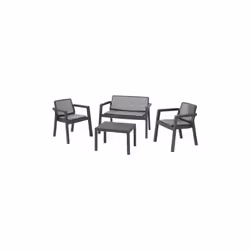 Salon Emily en re'sine un canape' deux fauteuils et une table basse graphite avec coussins de jardin exte'rieur