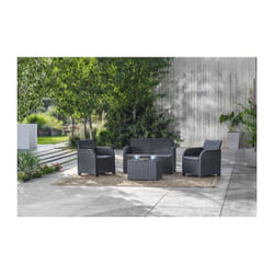 Allibert by keter - Salon de jardin SanRemo Storage 4 places - table basse coffre range-coussins - imitation rotin tresse - grap