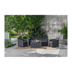 Allibert by keter - Salon de jardin SanRemo Storage 5 places - table basse coffre range-coussins - imitation rotin tresse - grap