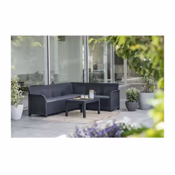 Set comprenant 1 canap' d'angle 6 places ( L 222 x P 172 x H 74 cm) avec coussins d'assises en polycoton gris et dossiers erg ...