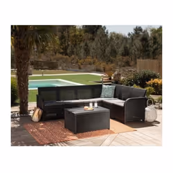 Set comprenant 1 canap' d'angle 6 places ( L 122 x P 172 x H 74 cm) avec coussins d'assises en polycoton gris et dossiers erg ...