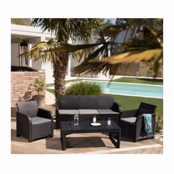 Set comprenant 1 canap' 3 places ( L 163 x P 65 x H 74 cm) + 2 fauteuils (L 65 x P 63 x H 74cm) avec coussins d'assises en po ...