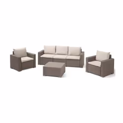 Salon de jardin en imitation resine tressee Allibert avec table basse - 5 personnes - California - Beige