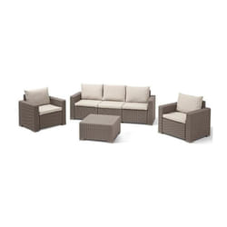 Salon de jardin en imitation resine tressee Allibert avec table basse - 5 personnes - California - Beige