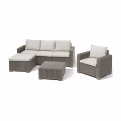 Salon de jardin - en resine imitation rotin tresse Allibert by keter - 5 personnes - Moorea - Cappuccino