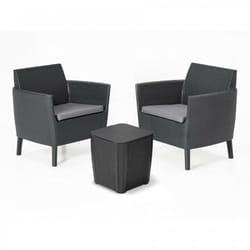 Set 2 Fauteuils + Table de Rangement avec Coussins salemo balcon Graphite - Keter