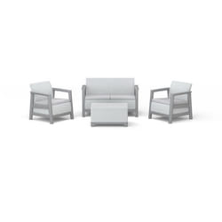 Salon bas de jardin - Résine - 4 places- Keter - Scandi Linea - Table coffre - Imitation canage gris clair et structure gris perle