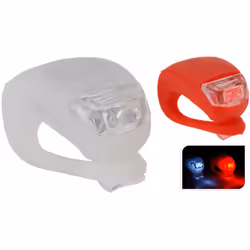 Jeu de 2 lampes de poche signalisation velo Devant et derrière. Fonctionne avec 1x4lr1130 (inclus) matériel : silicone. Fonct ...
