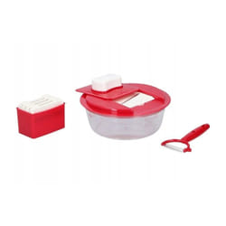 Alpina Râpe Multifonction 7 pièces - Accessoire de cuisine indispensable pour râper et trancher (Plastique/Acier Inoxydable, Rouge)